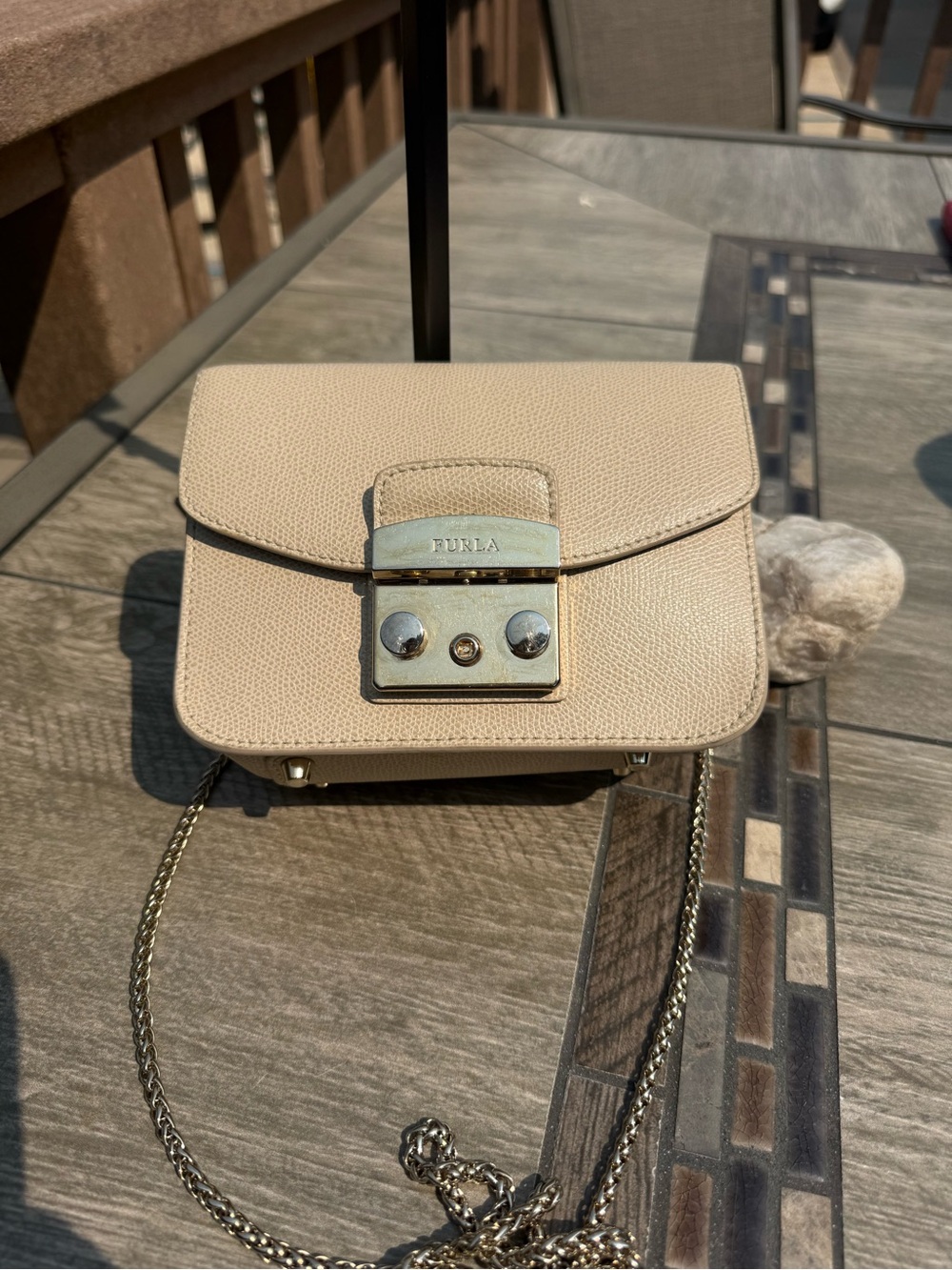 Furla Small Beige Crossbody Bag with Gold Hardware